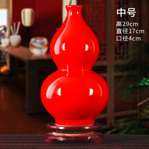 Mar.22 128번 경덕진도자기 중국홍전홍유화병꽂이 신중식집 거실 혼례 장식품z 6_미 디 엄 레 드 오 일 호리병 페 데 스 탈 드