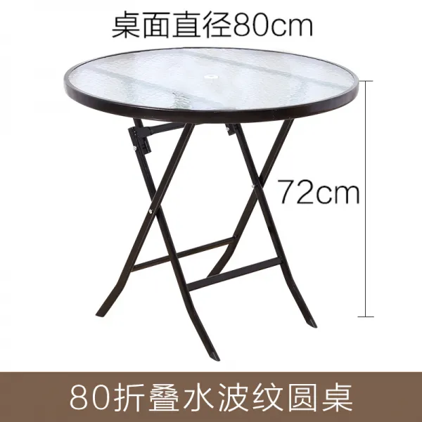 야외테이블 접이식탁자 찻집 심플 전세 가정용 휴대용 베란다 작은테이블의자 실외 노점진열대 강화유리 식탁, T13-80접이식 물결무늬 원형테이블