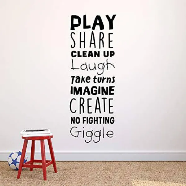 비닐 아트 벽 데칼 - Play Share Share Clean Up 웃음 거리는 상상할 수없, 상세내용참조