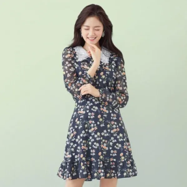 [엔터식스]로엠 레이스 빅카라 플라워 원피스RMOW923GQ2