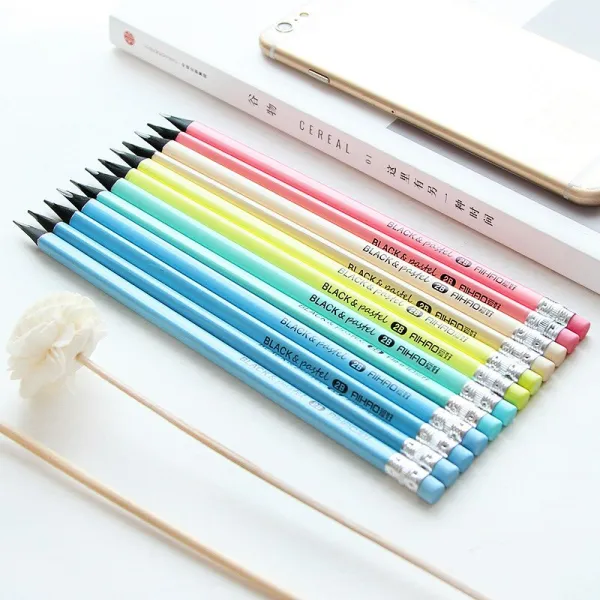 12pcs/세트 로마자 연필 2B 학교 공급용 검은색 납 알파 표준 우드 라피스 색연필표준 연필학교용 2b, 없음