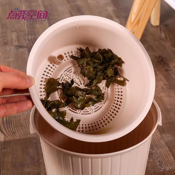 여과 망 플라스틱 차 찌꺼기 통 차 물통 공 들 인 찻물 을 버리다 버 려 찻잎 수납 하 다 쓰레기통 작은 사이즈 연두색 2 개 포장 하 다