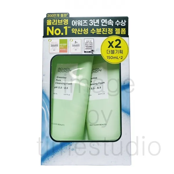 라운드어라운드 (1+1) 그린티 약산성 클렌징폼 150ml, 2개