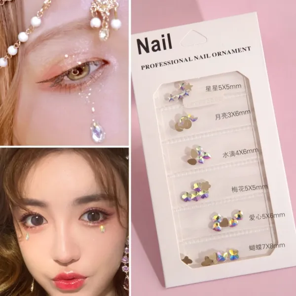 엘네티 글리터 색조메이크업 눈초리 스티커 별 눈물 사마귀 첩 라이크 무대 화장함 선명한 규빅 펀치크 장식, C60- 플랫 ab 이형규빅 (금저