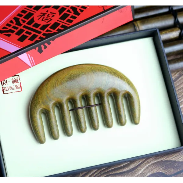 천연 그린 박달나무빗 정돈함 나무가 크다 보라색 단향목 두부 경락 각인 어머니 어버이날 선물 그린 단목 둥근 달