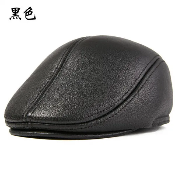추진 가죽모자 남성압설모자 중장년층 기모 귓전진 베레모 면모남 블랙 스몰사이즈 (53-54cm)
