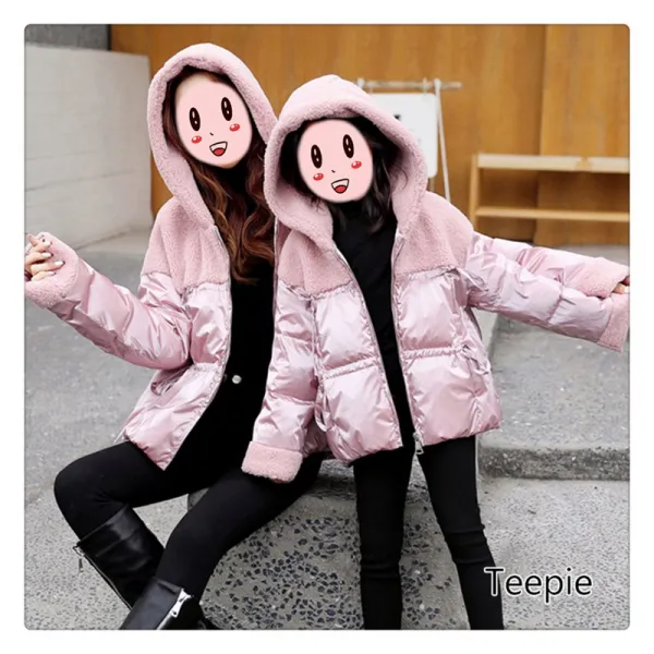티피 패션 부모와 자식 복장 가을과 겨울을위한 가짜 램 울 스티칭 따뜻한 재킷 엄마와 딸 의류