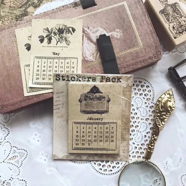 Diy scrapbooking 앨범을위한 접착제없이 24 pcs 빈티지 달력 물자 짜임새 행복한 계획자 장식적인 종이