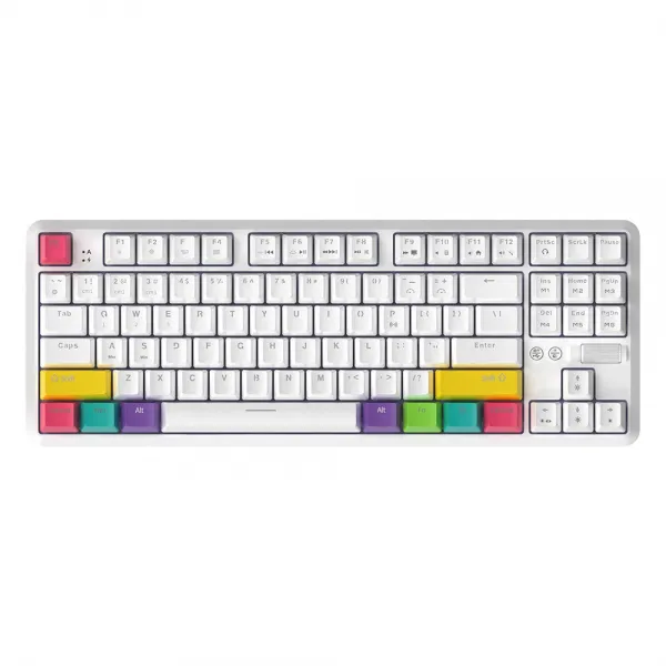 Ajazz K870T 게임밍 기계식키보드 블루투스 유무선듀얼모드 PC태블릿 게임용사무용<당일출고/최소5-8일 수령가능/공휴일제외>, 화이트/레드스위치