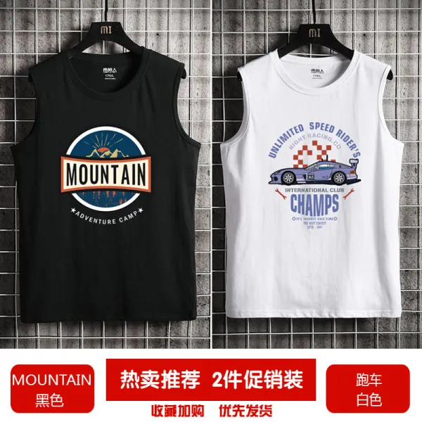 남극인 민소매 티셔츠 남새 여름 캐주얼 조끼 입방류 ins 카드 스포츠, MOUNTAIN블랙 스포츠카 화이트