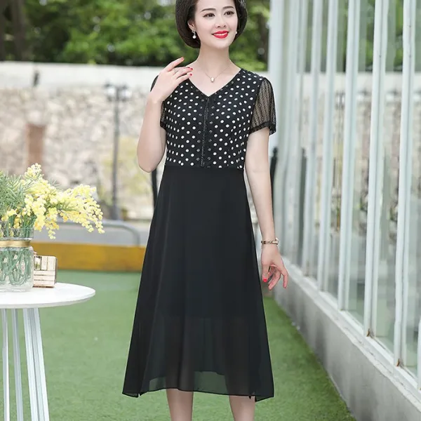 블랙바바 여성 브이넥 A자라인 롱원피스 5XL까지A19070636