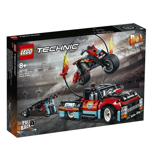 레 고 (lego) 블록 기계 팀 테 크 닉 트럭 과 오토바이 곡예 공연 8 살 + 42106 장난감 소년 소녀 생일 선물 1 월 새