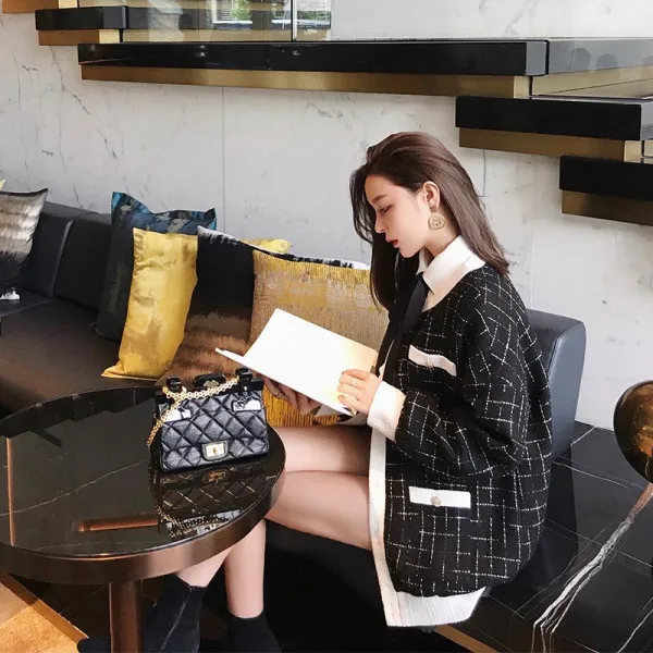 도깨비몰 여성 트위드자켓 원피스형 박시핏 가디건 스타일 자켓
