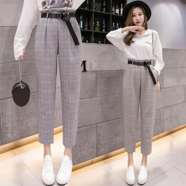 Okseller1 시티캐주얼 밴딩 체크 9부팬츠