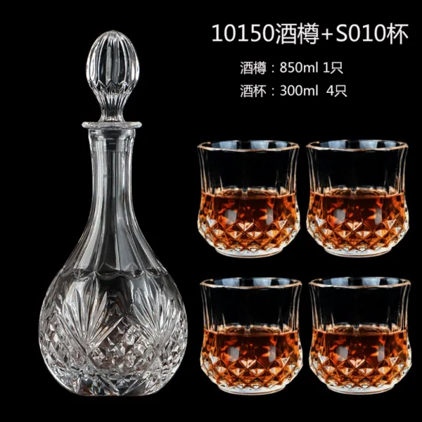 유럽풍 크리스탈 술병 양주 과일주 위스키 와인 담는 병 혼술 감성 술담는병 세트, 10150+S010 잔 4개개