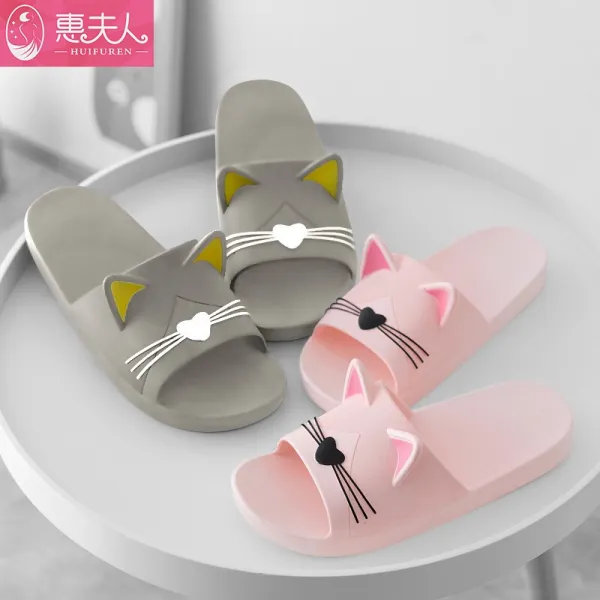 혜부인네집 욕실 미끄럼 방지 슬리퍼 실내비닐 커플 슬리퍼 여름 고양이 그레이 42-43 (41-42 사이즈 신음 가능), 상세페이지 참조