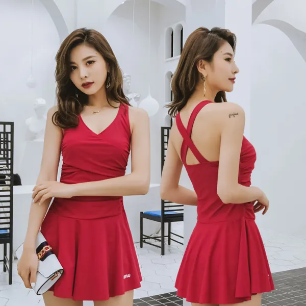 무생채 빅사이즈 체형커버 엄마 수영복 수영복녀2019신상 보수 원피스형 날씬해보이며 섹시하게 국내 온, 버건디