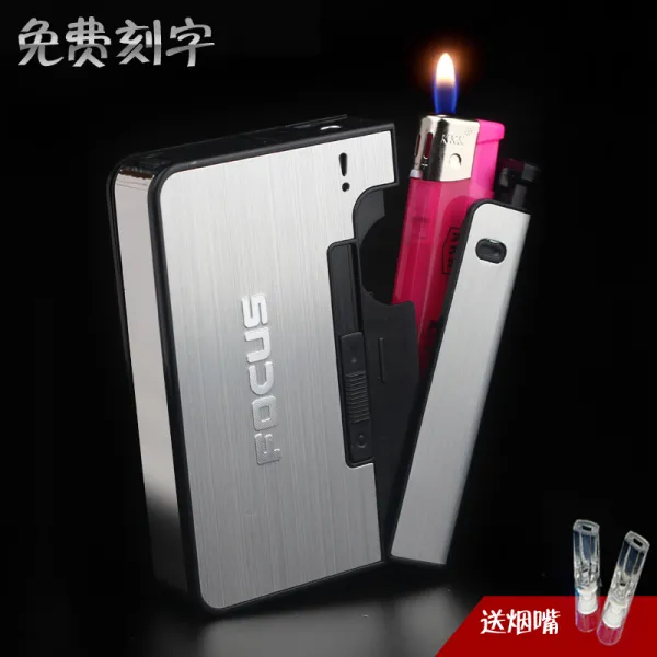 담배케이스 초슬림 자동 탄연 포함방지 바람이치는 라이터 휴대용 10개세트 아이디어 남성 글자새김