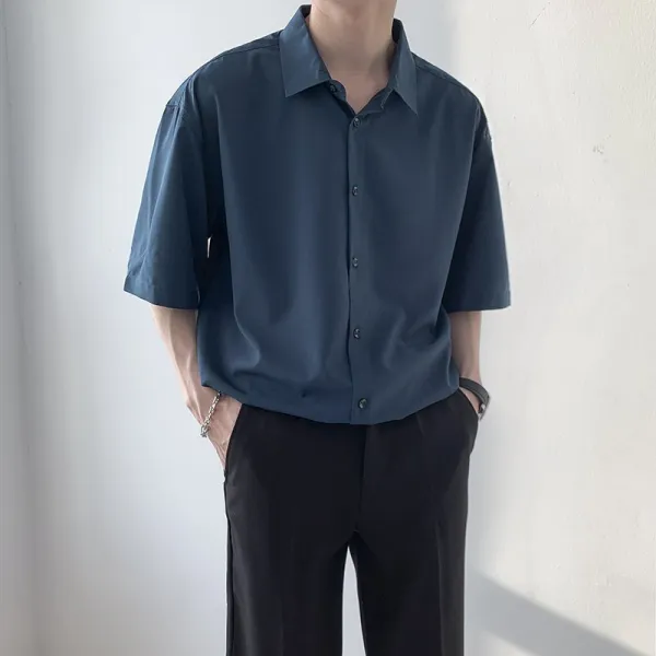 건달카리스마 드롭 드레이프 남자 여름 트렌드 와이드 와이셔츠