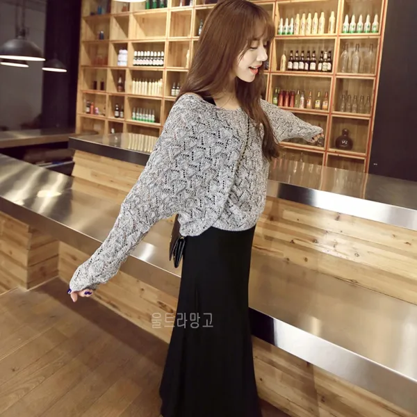 울트라망고 여자 패션 섹시 펀칭 브이넥 니트+나시 원피스 2세트 Dlz555 1