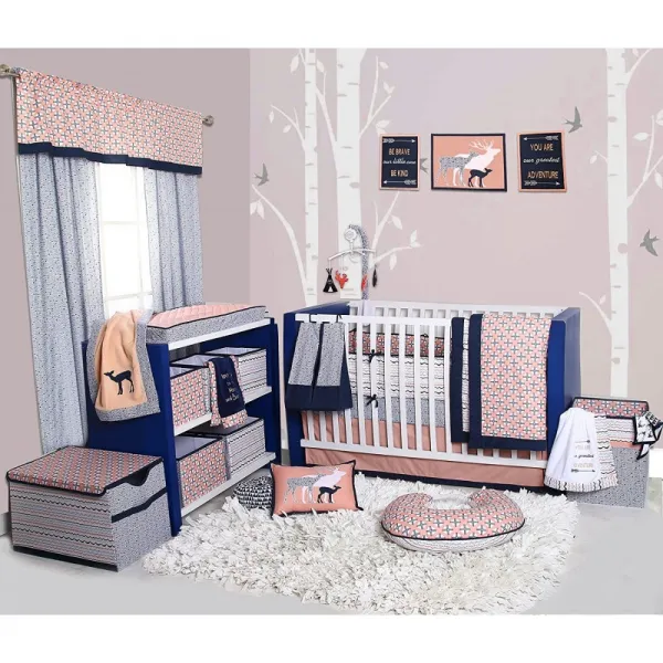 Bacati 부족 10 종 보육원 침대 침대 침구 세트 범퍼 패드 100 %면 Percale 여자 침대 침구 세트 미국
