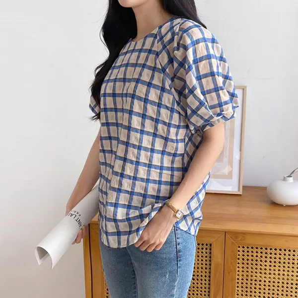 광륑빠브랜드여성의류 지니 체크 블라우스 z409MU004 여성 의류 옷 체크블라우스 패턴블라우스 벌룬블라우스 블라우스셔츠 꾐쇰불 ln59p_9304 여성의류 레이스쉬폰블라우스