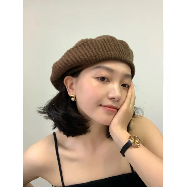 폼폼이모자 여성 겨울 가을 베레모자 양털 클래식 바늘 화이트 짜다 화가모자 꽃봉오리 털실 호박모자 2874118370