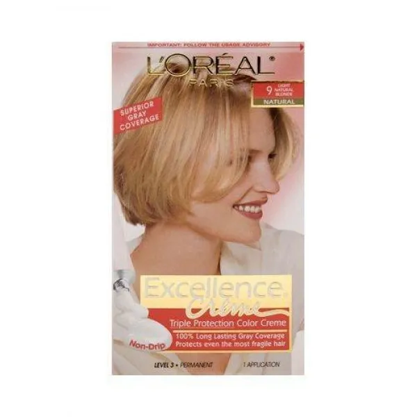 [L'Oreal Paris] 로레알 파리 우수 크림 영구 머리 색깔 9 가벼운 자연적인 금발 100 % 회색 범위 머리 염색 1 팩, 단일상품, 단일상품