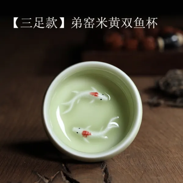 Longquan 물고기 헤엄치는 청자 사케 고량주 소주 술잔 Double Fish Cup