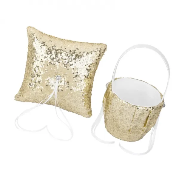 FWT웨딩 파티 용품 크리스탈 스팽글 플라워 걸 바구니 + 링 무기명 필로, 금