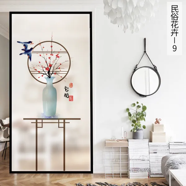 브띠 정전기 비스코스 샌딩 시트지 욕실 거실 화장실 불투명 침실 창문턱 보호필름 민속화 초 9