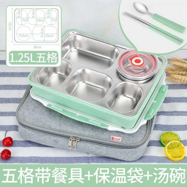 보온가방 2020도시락 칸칸 포장 타입학생 사각형 식기 휴대용 스테인리스 보온 도시락 x, T24-매우깊은 오격 그린색 포함식기 국그릇 보온백 적