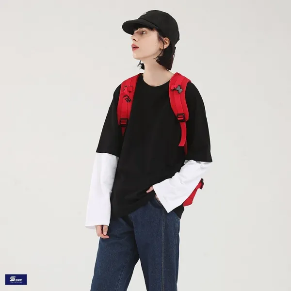 쇼핑하자 티셔츠 여성 레이어드 루즈핏 스트릿 패션룩 긴팔티33