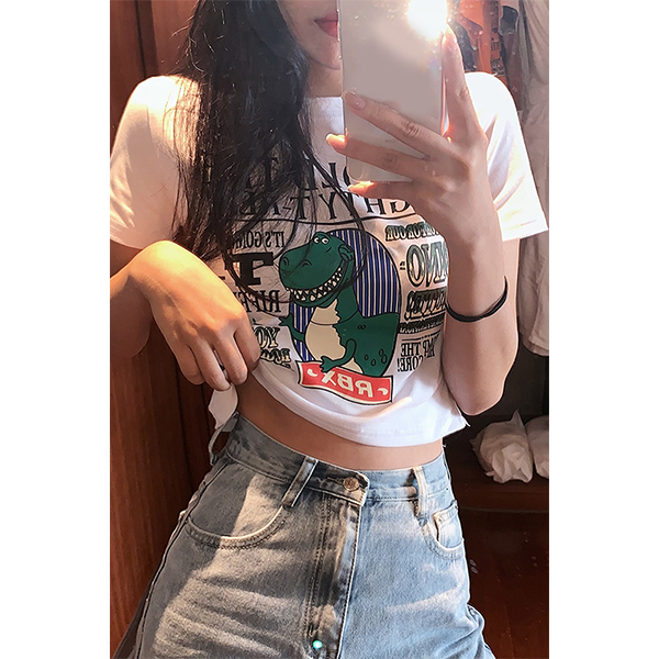 퀸앤조이 미녀44 귀요미 다이너솔 크롭티 배꼽티 반팔 티셔츠