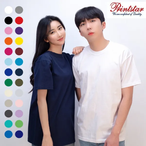 프린트스타 17수 베이직 라운드 반팔티 무지 티셔츠 반팔, 네이비
