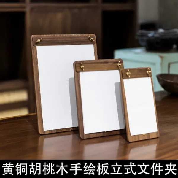 북유럽 황동 호두나무 A4 스케치보드 카페 레스토랑 메뉴 클립 원목 폴더, A4/ 33.5x24CM