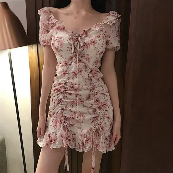 여름 새 프렌치 원피스 여신 범 소중수 허리 날씬해 보이는 스커트 선녀초 선삼계