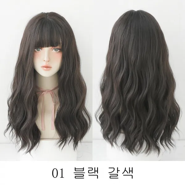 뉴타임즈12 가발 여인의 긴 머리는 자연적으로 뽀얀 물결에 뽀얀 웨이브 웨이브 기질 장발 QH32 A25, 1개, 01 블랙 갈색