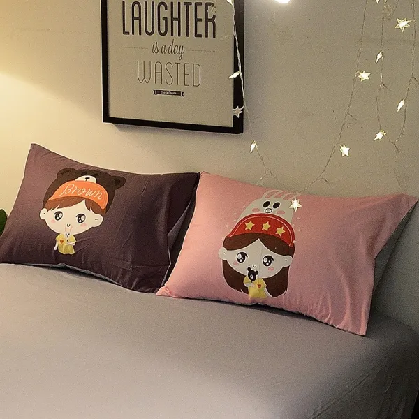 베개커버 셀럽 개성 아이디어 커플룩 한쌍 싱글베게 순면 기숙사 48x74cm베게커버, C11-내가 키우다 먹방 나는 먹방 베개커버 한쌍