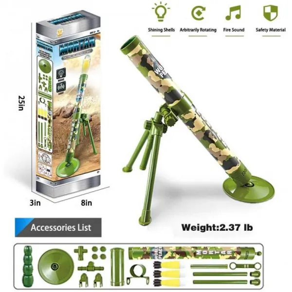 DOMOEY 장난감 박격포 포병 대포 곡사포 Gun.Self-propelled Launch.Military Toy with 3 Safe Foam