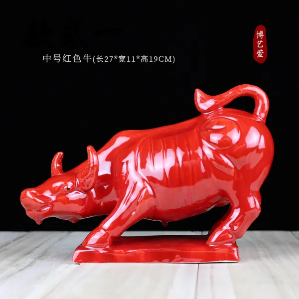 공예품 도자기 황소 장식품 집안용 선물 풍수 환적 재물을부르는 T12 중간사이즈 레드 소의 길이 25cm높이 17cm