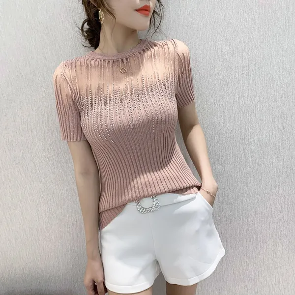 섹시 시스루 여장 망사 반팔 티 여 하소중 하트 박빙 실크 니트 탑