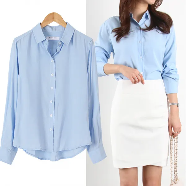 스윗타임 여성 클래식 블라우스 레시셔츠 기본무지 유니폼 남방 S M L
