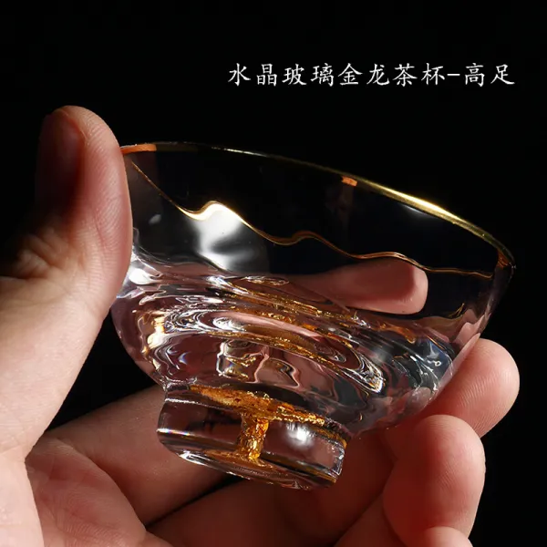 용산당 차 홍 수정 유리 찻잔 두께 내열성 금박 차 명 컵 개인 잔 선물 세트 수정 유리 금용배, 상세페이지 참조