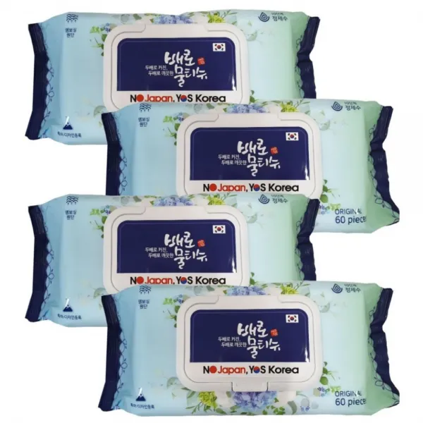 (두배로) 배로 도톰한 엠보싱 물티슈 캡형 60매(520g), 4팩, 60매