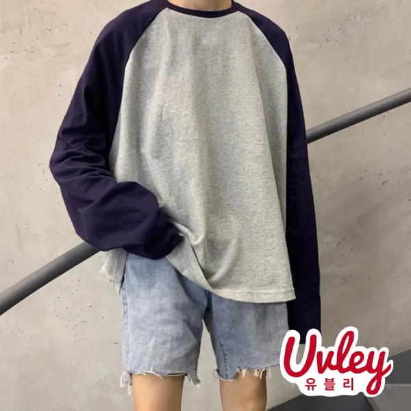 유블리 남성 나그랑 오버핏 긴팔 티셔츠 봄 가을 입기 좋은 티셔츠(UV038WD)