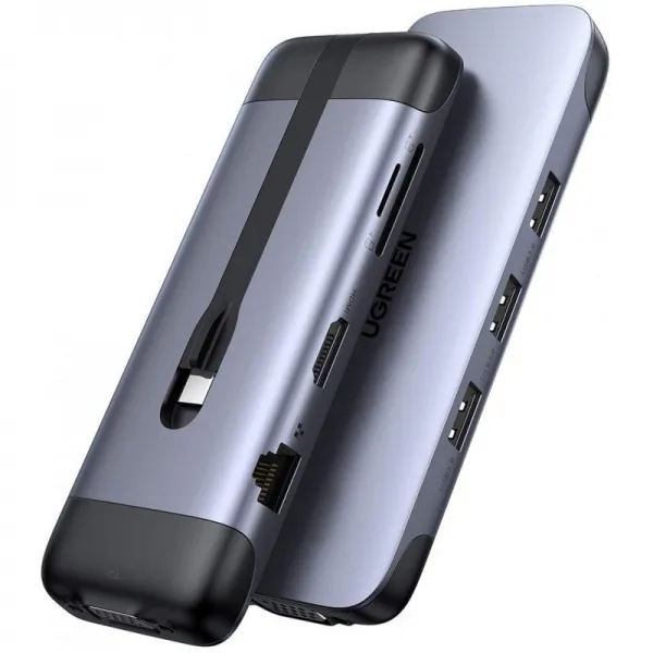 UGREEN USB C Hub 9 in 1 USB Type C HDMI 멀티 포트 어댑터 독 4K HDMI VGA 기가비트 이더넷 PD 충, 단일상품