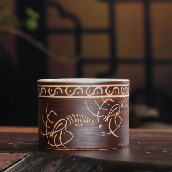 용천 청 수제차 무늬를 새기다 도자기 차를 음미하는 궁푸차 구 개인 찻잔 작은새우