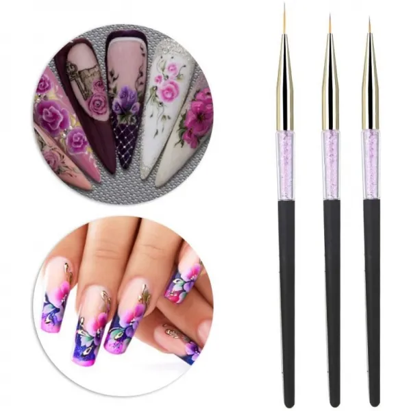 네일 브러쉬 3pcs 네일 아트 구두점 라이너 브러쉬 UV 젤 페인트 펜 드로잉 도구 세트 라인스톤 핸들(03, 1