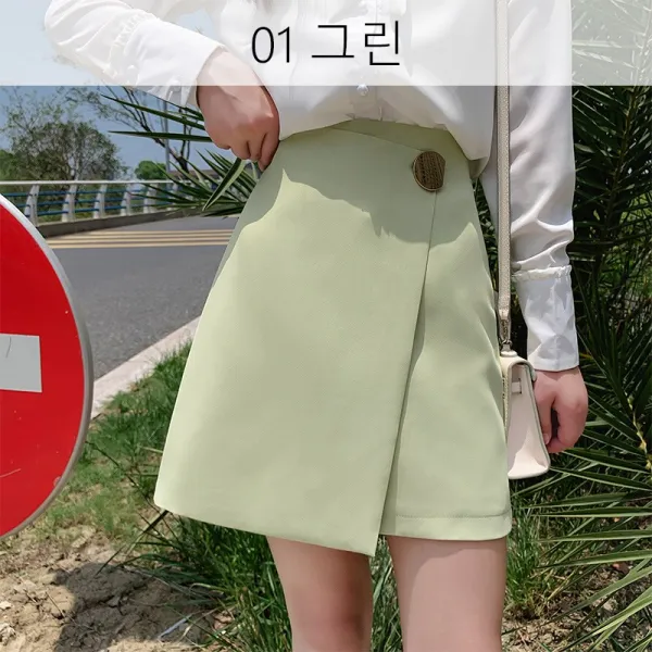뉴타임인터내셔널 불규칙적인 여름 검정색 a 자 스커트 여성 하이웨이스트스커트 노출방지 치마바지 여성 녹색 치마 XZ29 A17